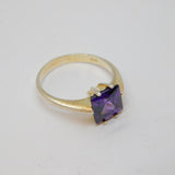 Sterling Silver Gilt Amethyst Solitaire Dress Ring Vintage c1970 Size P 1/2