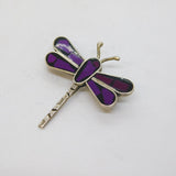 Mexican Style Sterling Silver & Resin Set Dragonfly Brooch Pin Vintage