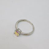Sterling Silver Iridescent Crystal Solitaire Dress Ring Modern c2000 Size N 1/2