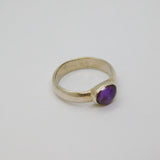 Sterling Silver Cabochon Amethyst Studio Band Dress Ring Vintage c1970 Size P