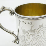 Victorian Sterling Silver Floral Pattern Christening Mug Antique 1869 London