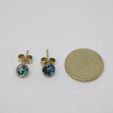 Pair of Sterling Silver Opal Pieces In Resin Ball Stud Earrings Vintage c1970