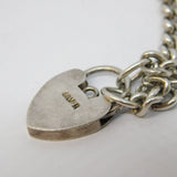 Sterling Silver Curb Link Charm Bracelet Heart Lock Clasp Vintage c1970