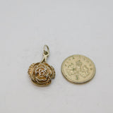 Sterling Silver Rose Flower With Leaves Charm Pendant Vintage c1970s