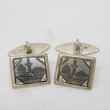 19th Century Middle Eastern Sterling Silver Niello Enamel Shirt Cufflinks