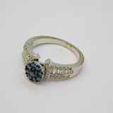 Sterling Silver Blue & White Diamond Dress Ring Vintage c1970 Size O