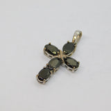 Sterling Silver Faceted Black Onyx Cross Charm Pendant Contemporary c1990s