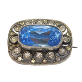 19th Century Continental .900 Silver, Topaz & Paste Set Brooch Antique c1880s