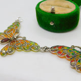 Sterling Silver Plique-à-Jour Enamel Double Butterfly Pendant Vintage c1980
