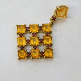 9ct Yellow Gold, Citrine & Garnet Set Floral Drop Pendant Vintage Birmingham