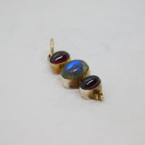 Sterling Silver Graduating Moonstone & Garnet Stick Drop Pendant Vintage c1970