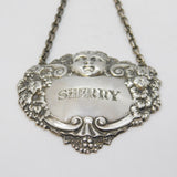 Large Sterling Silver Cherub & Vine Pattern Sherry Decanter Label Vintage