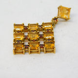 9ct Yellow Gold, Citrine & Garnet Set Floral Drop Pendant Vintage Birmingham