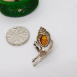 Sterling Silver Cabochon Amber Snail Charm Pendant Vintage c1970