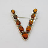 19th Century Scottish Sterling Silver 'V' Viking Style Citrine Set Brooch c1880s