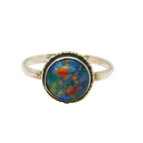 Sterling Silver Colourful Frosted Glass Cabochon Dress Ring Vintage c1980 Size N