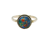 Sterling Silver Colourful Frosted Glass Cabochon Dress Ring Vintage c1980 Size N