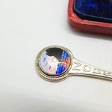 Norwegian Silver Plated & Enamel Sunset Scene Souvenir Spoon Opal Nysolv