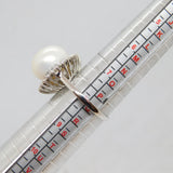 Sterling Silver Clear & Black CZ & Pearl Statement Ring Vintage c1970 Size Q