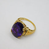 Sterling Silver Gilt Faceted Amethyst Cocktail Ring Vintage c1970 Size P 1/2