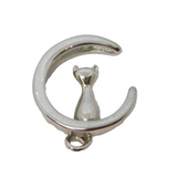 Sterling Silver Cat Sitting In Crescent Moon Charm Pendant Vintage c1970