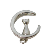 Sterling Silver Cat Sitting In Crescent Moon Charm Pendant Vintage c1970