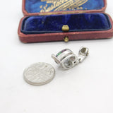 Sterling Silver Iridescent Glass Heart Charm Pendant Vintage c1970