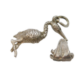 Sterling Silver Stork & Baby Charm Pendant Vintage c1970s
