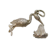 Sterling Silver Stork & Baby Charm Pendant Vintage c1970s