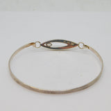 Sterling Silver CZ Set Brushed & Polished Ellipse Bangle Bracelet Modern c1990s