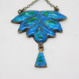 Art Nouveau Sterling Silver & Enamel Floral Lavalier Pendant Antique c1890