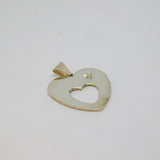 Sterling Silver Single Diamond Set Open Heart Charm Pendant Vintage c1970