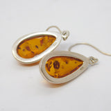 Sterling Silver Mounted Baltic Amber Drop Earrings Vintage c1970s