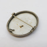 19th Century Sterling Silver Painted Porcelain Cherub Brooch Antique c1880s