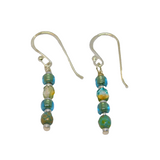 Pair of Sterling Silver Aqua Glass Beads Hook Drop Earrings Contemporary c2010