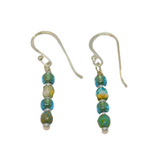 Pair of Sterling Silver Aqua Glass Beads Hook Drop Earrings Contemporary c2010