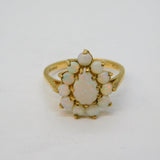 9ct Yellow Gold, White Opal Floral Cluster Ring Vintage Birmingham