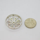 Sterling Silver Pink & Green Multi-Gemstone Cut Work Disc Pendant Vintage c1990