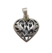 Sterling Silver Floral Pattern Heart Drop Charm Pendant Vintage c1970s
