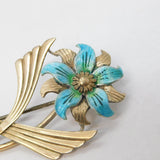 14ct Gold, Sterling Silver & Enamel Floral Spray Brooch Vintage c1960s