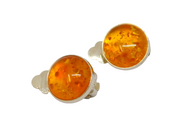 Pair of Sterling Silver Baltic Amber Cabochon Clip On Earrings Vintage c1970