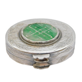 Chinese Sterling Silver & Green Jade Set Pill Box Antique c1930s Art Deco