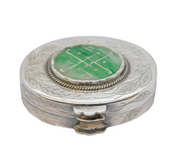 Chinese Sterling Silver & Green Jade Set Pill Box Antique c1930s Art Deco