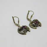 Pair of Sterling Silver Amethyst Thistle & Horseshoe Drop Earrings Vintage c1950