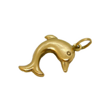 9ct Yellow Gold Leaping Dolphin Charm Pendant Vintage c1970