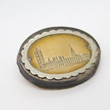Victorian Vulcanite, Sterling Silver & Brass Parliament Souvenir Brooch Antique