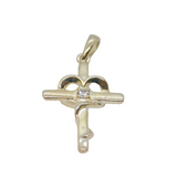 Sterling Silver CZ Intertwined Heart & Cross Charm Pendant Vintage c1970