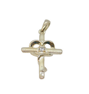 Sterling Silver CZ Intertwined Heart & Cross Charm Pendant Vintage c1970
