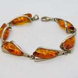 Sterling Silver & Baltic Amber Floral Pattern Bracelet Vintage c1970s