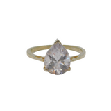 Sterling Silver Large CZ Peardrop Solitaire Engagement Ring Modern c1990 Size M